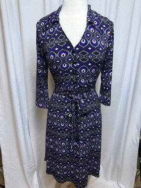 A.P.N.Y. Purple Black Gray Patterned Women's Dress, Medium